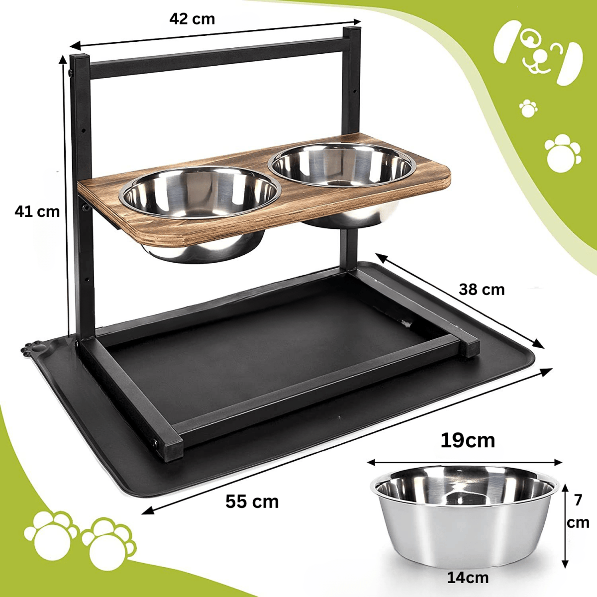 Ergonomická krmná stanice pro psy s nerezovými miskami - Fioriscas