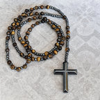 Pánský růženec na krk Orion s křížem, tygří oko nebo lapis lazuli