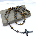Pánský růženec na krk Orion s křížem, tygří oko nebo lapis lazuli