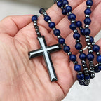 Pánský růženec na krk Orion s křížem, tygří oko nebo lapis lazuli