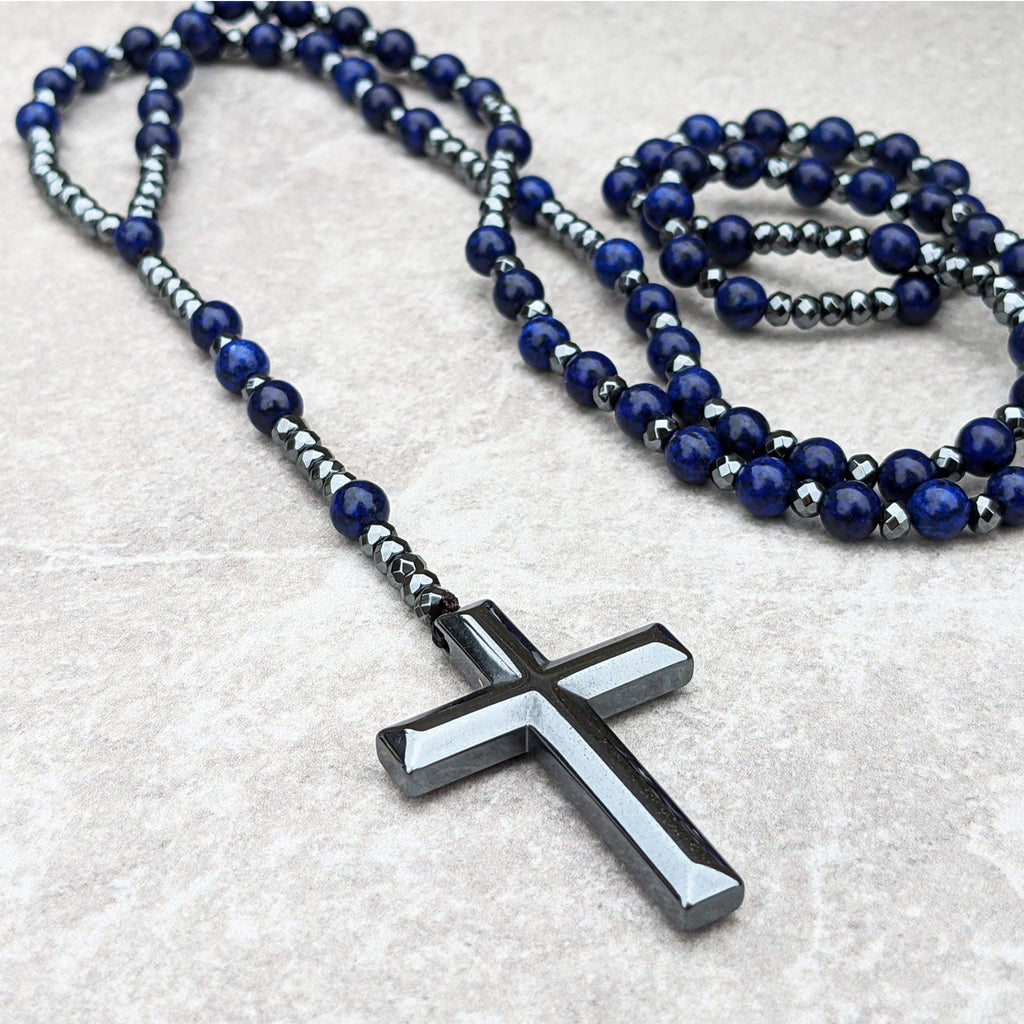 Pánský růženec na krk Orion s křížem, tygří oko nebo lapis lazuli