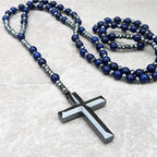 Pánský růženec na krk Orion s křížem, tygří oko nebo lapis lazuli