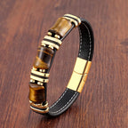 Tigerøje-armbånd i lædersnor til mænd med rosende taljefigur-detalje