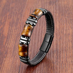 Tigerøje-armbånd i lædersnor til mænd med rosende taljefigur-detalje