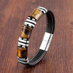 Tigerøje-armbånd i lædersnor til mænd med rosende taljefigur-detalje
