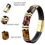Tigerøje-armbånd i lædersnor til mænd med rosende taljefigur-detalje