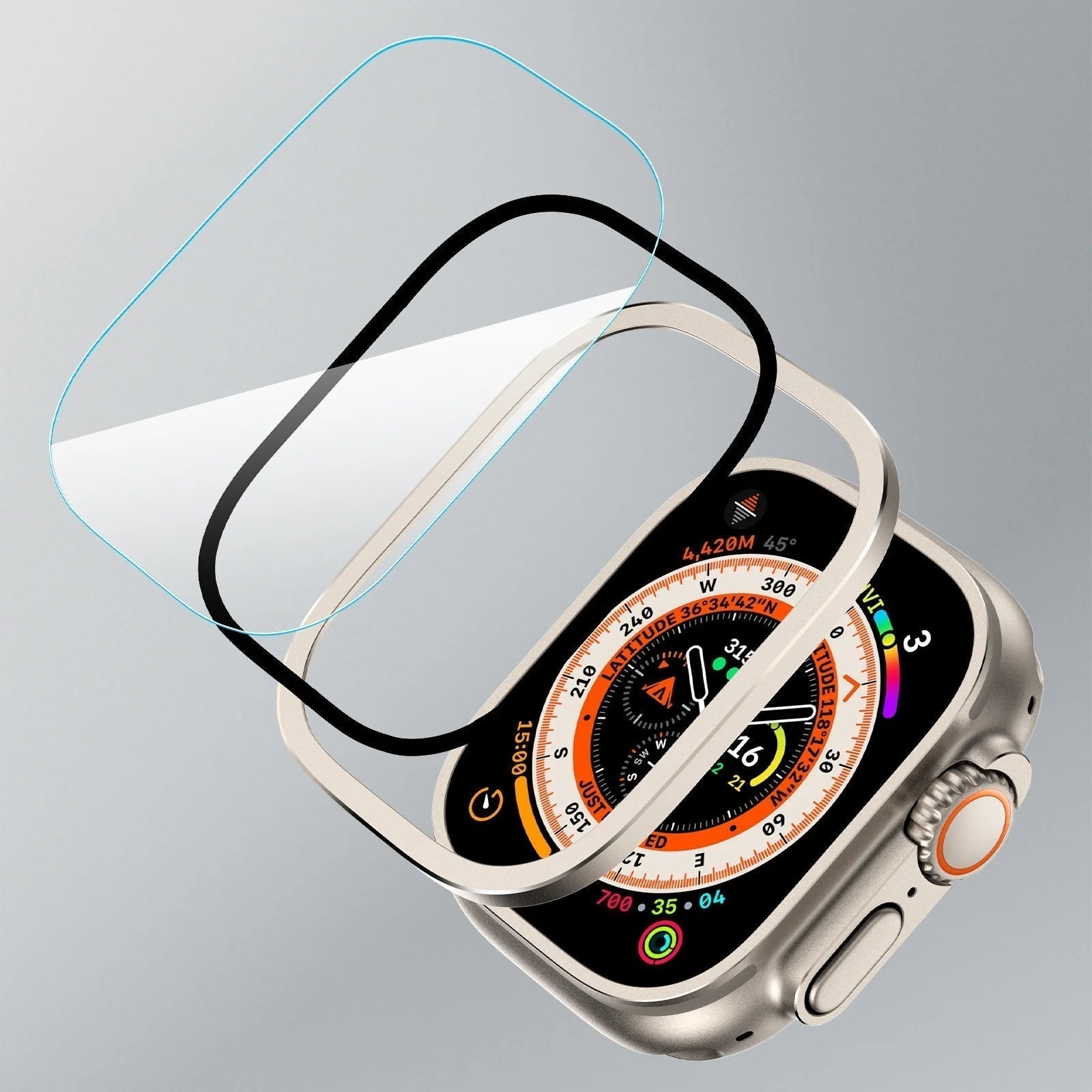 Titanium Bumper Case With Tempered Glass Screen Protector For Apple Watch Ultra 2
