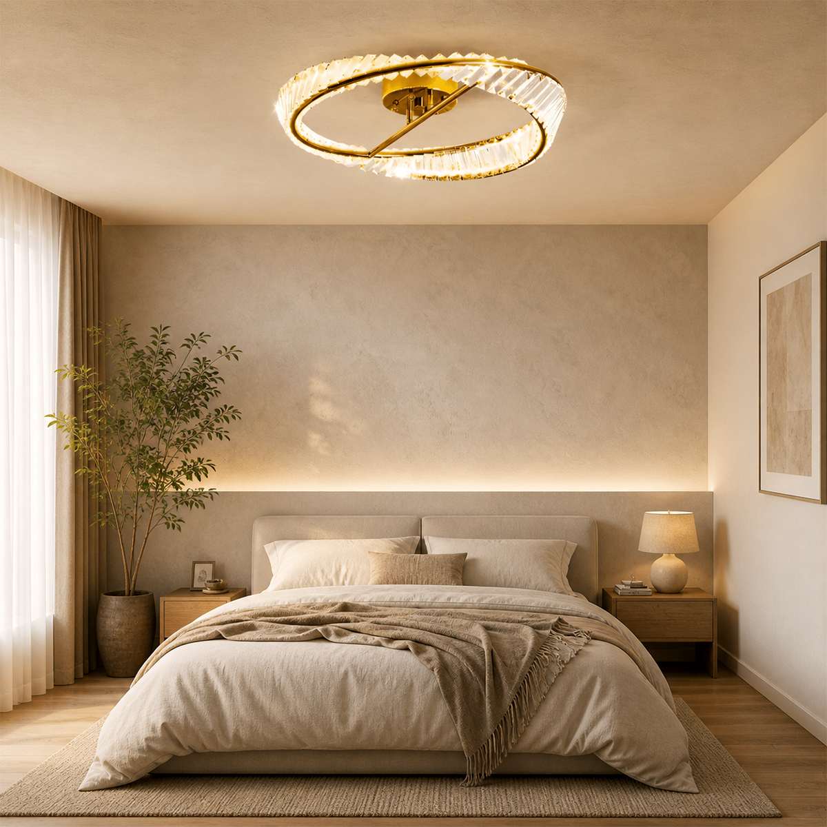 Opulent Crystal Ring Ceiling Lamp With Metal Frame And LED Lighting