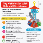 Kids Toy Car Playset With Slide Tower And Vehicle Garage