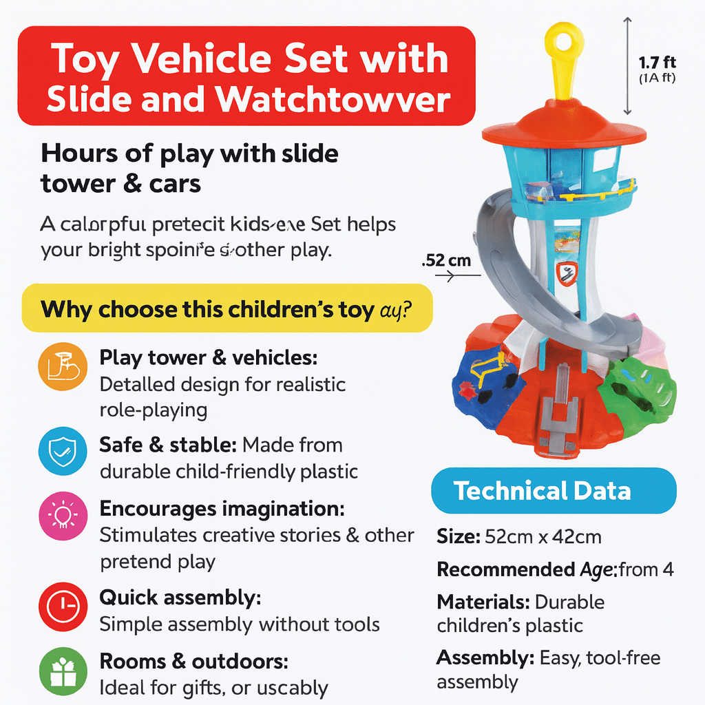 Kids Toy Car Playset With Slide Tower And Vehicle Garage