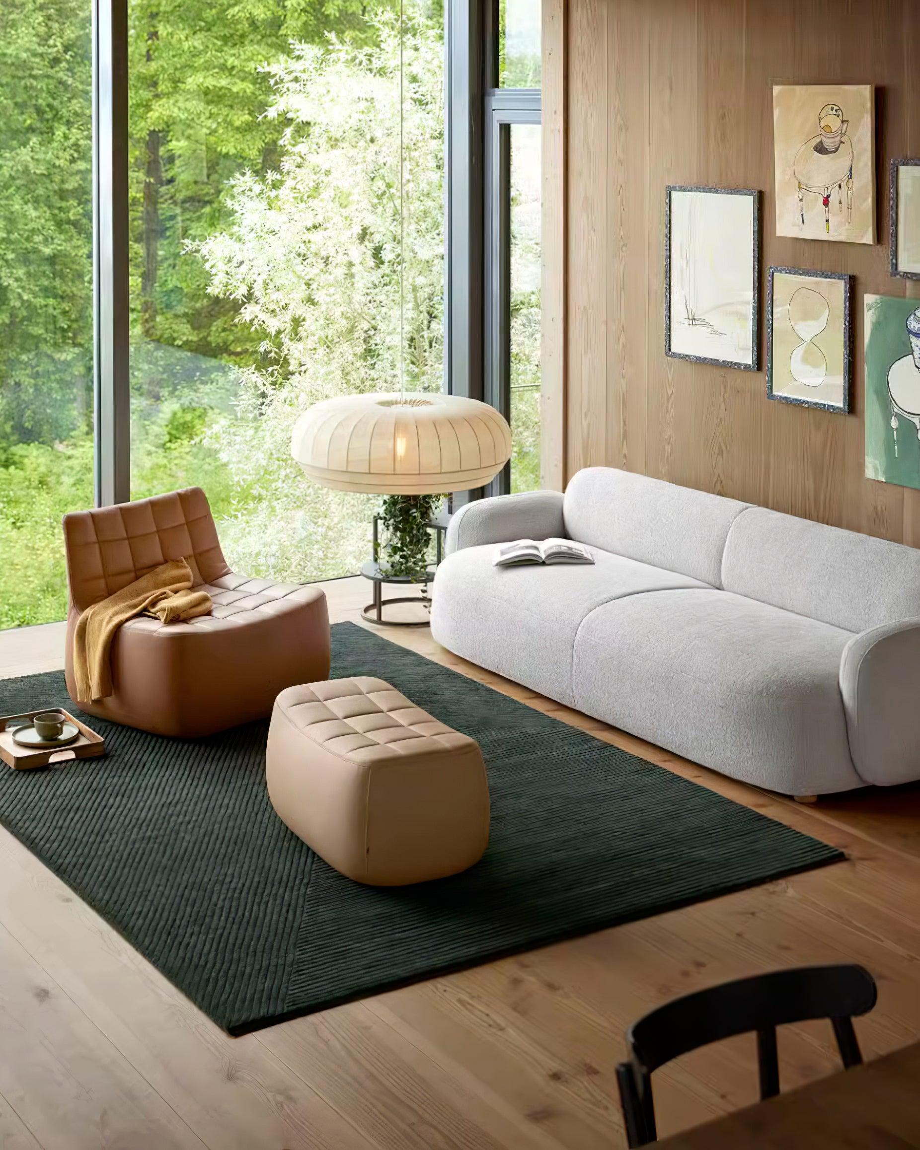 Suspension avec abat-jour en soie, tissu blanc à lignes verticales, style doux, moderne et minimaliste | Fioriscas