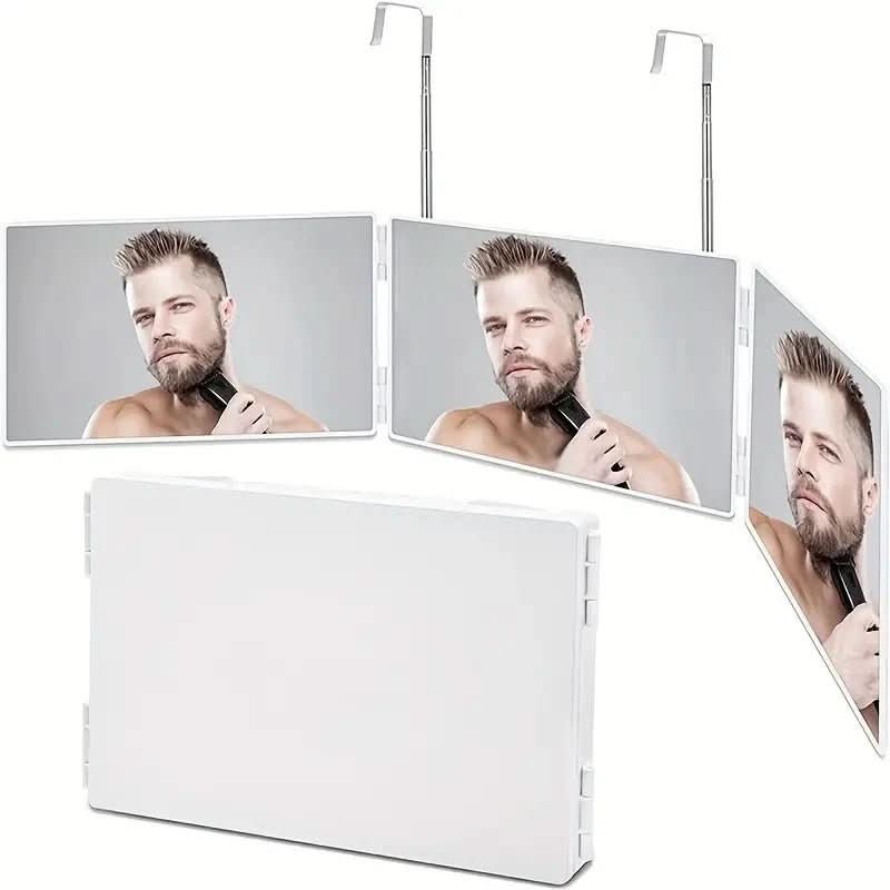 Foldable 3-way mirror with hook for make-up, hair styling & shaving - Fioriscas