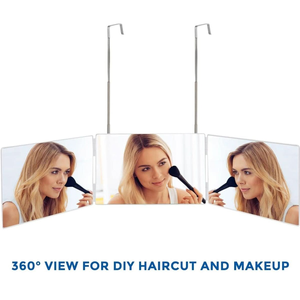 Foldable 3-way mirror with hook for make-up, hair styling & shaving - Fioriscas