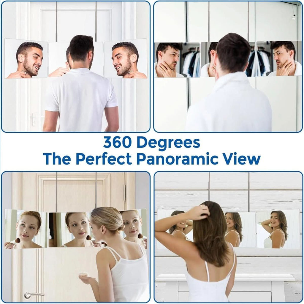 Foldable 3-way mirror with hook for make-up, hair styling & shaving - Fioriscas