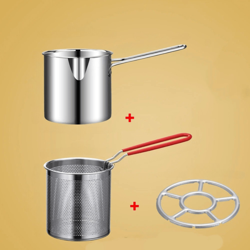 Stainless steel deep fryer with anti-scald handle & oil-saving design - Fioriscas