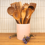 9-Piece Natural Teak Cooking Utensil Set | Fioriscas