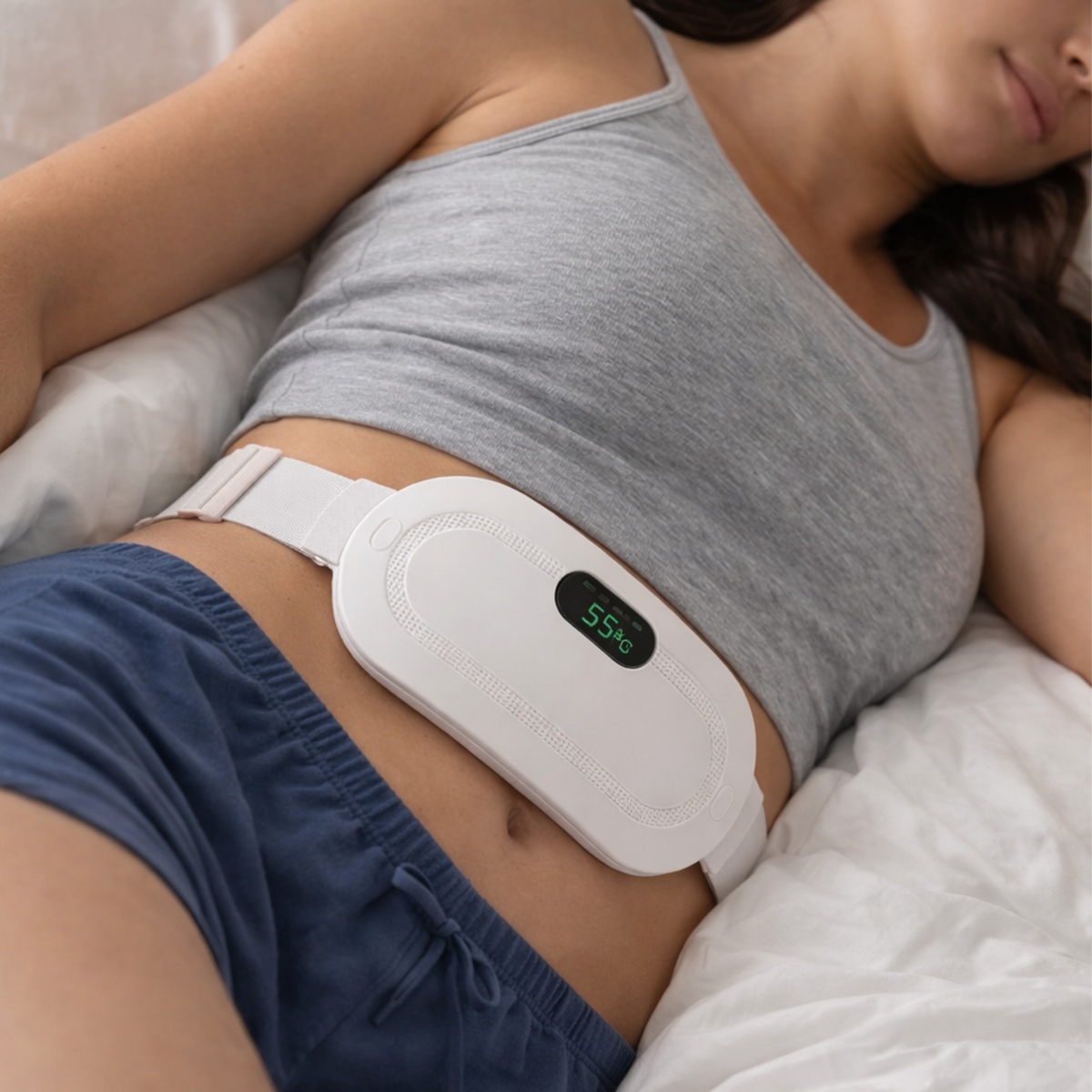 Sladdlös värmedyna för mensvärk med vibration och tre temperaturinställningar | Fioriscas