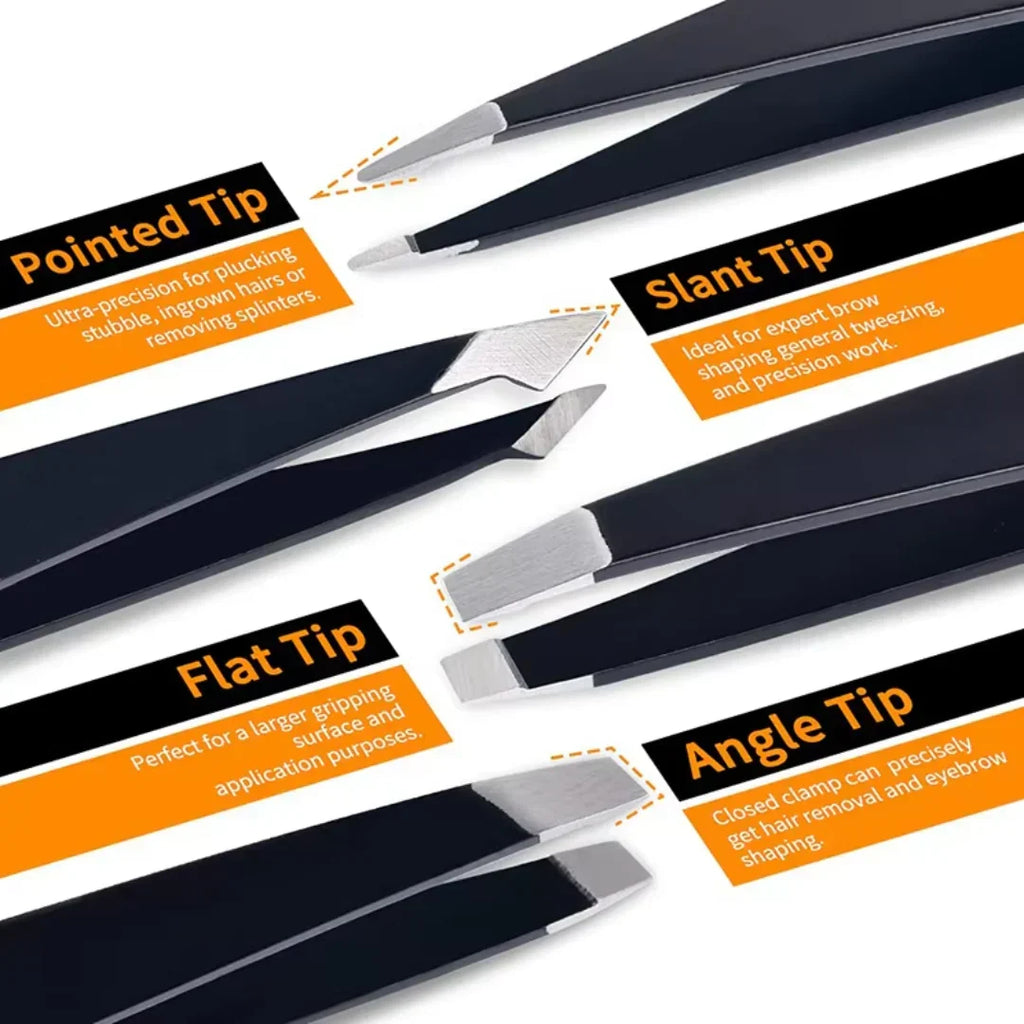 Precision Tweezers Set – 6-piece Eyebrow Kit with Travel Case