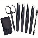 Precision Tweezers Set – 6-piece Eyebrow Kit with Travel Case