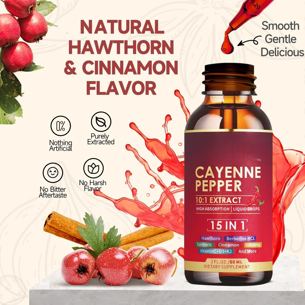 Gouttes liquides de poivre de Cayenne pour une circulation saine et le bien-être quotidien | Fioriscas