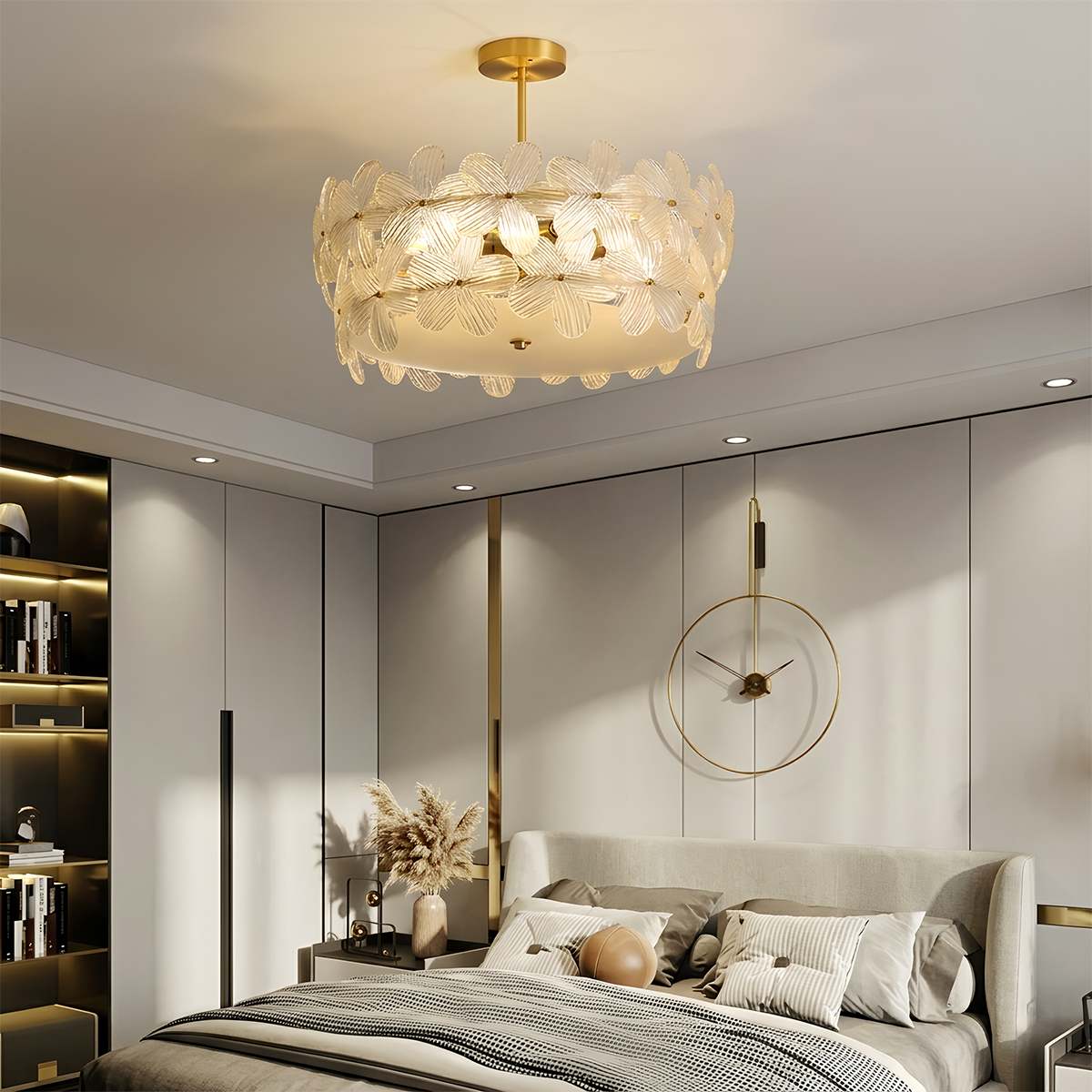 Lampada da Soffitto Copper Blossom in Vetro con Paralume a Petali e Finitura Rame  