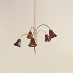 Chandelier Flower-Shaped Glass Shades on Gold Metal Arms for Dining - Neutralighting