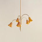 Chandelier Flower-Shaped Glass Shades on Gold Metal Arms for Dining - Neutralighting