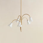 Chandelier Flower-Shaped Glass Shades on Gold Metal Arms for Dining - Neutralighting
