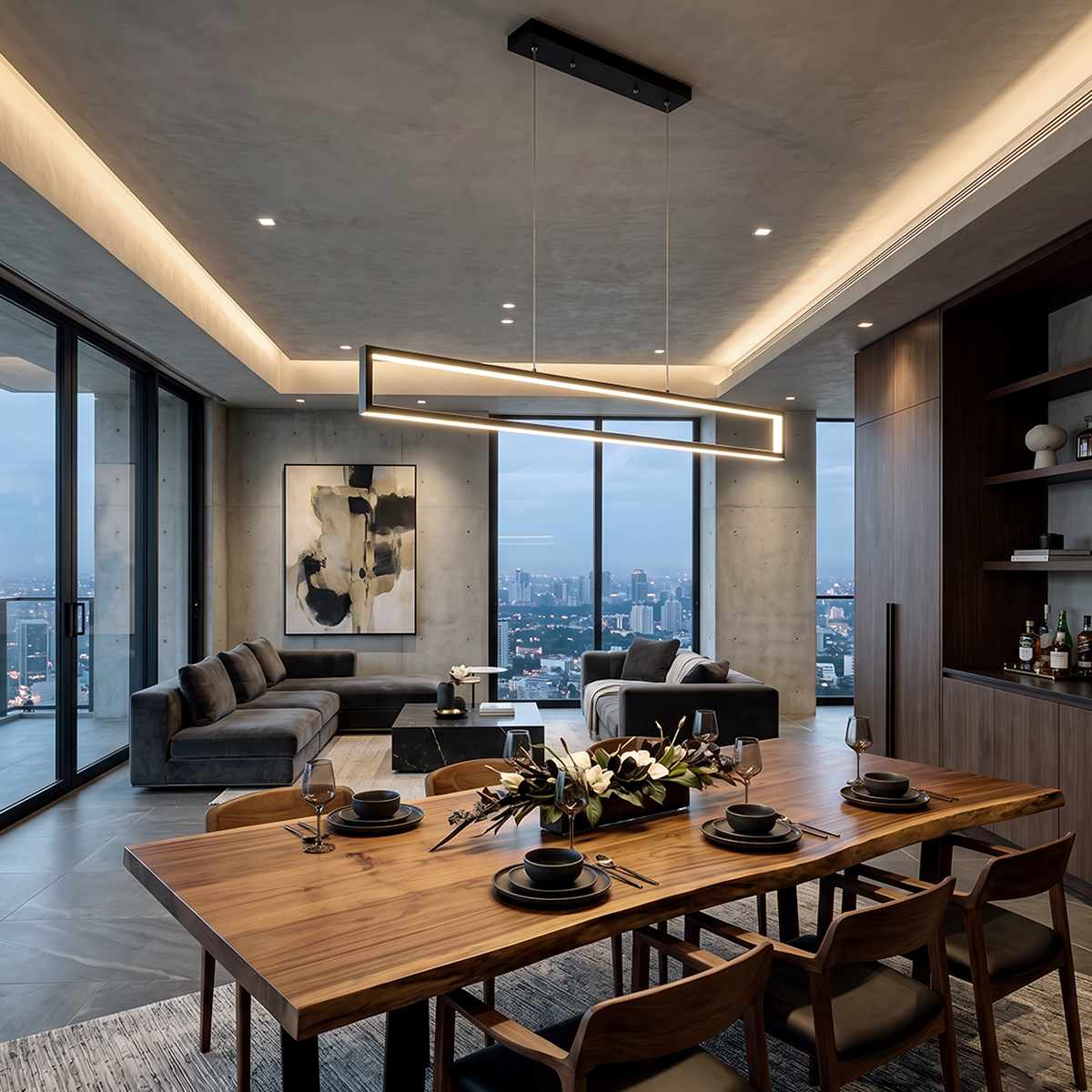 NoirLumen Matte Black Chandelier With Adjustable Height For Dining Rooms And Entryways