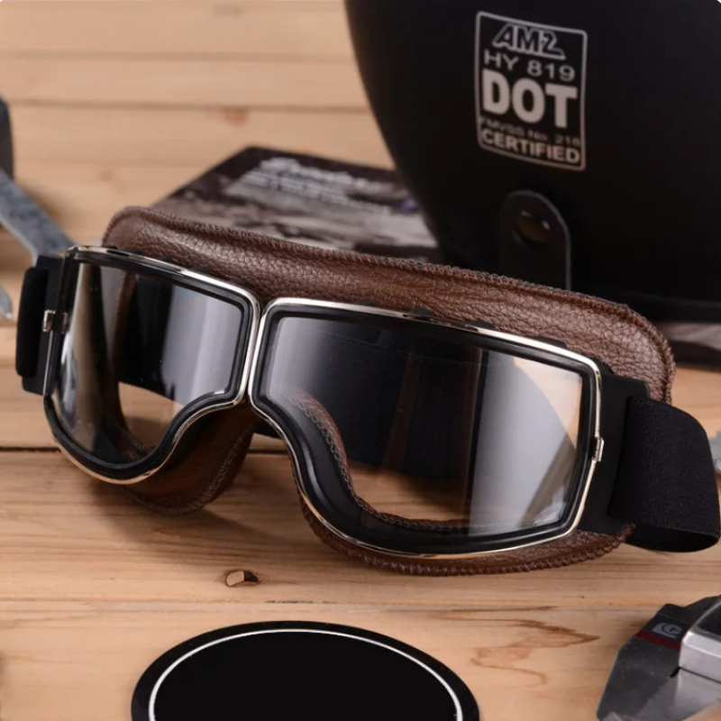 Rideredge Vintage Leather Motorcycle Glasses, Windproof Frame