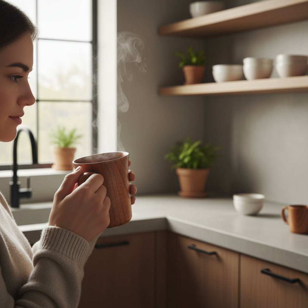 Unikt kaffekrus og ølkrus i naturlig tre for varme og kalde drikker - Fioriscas