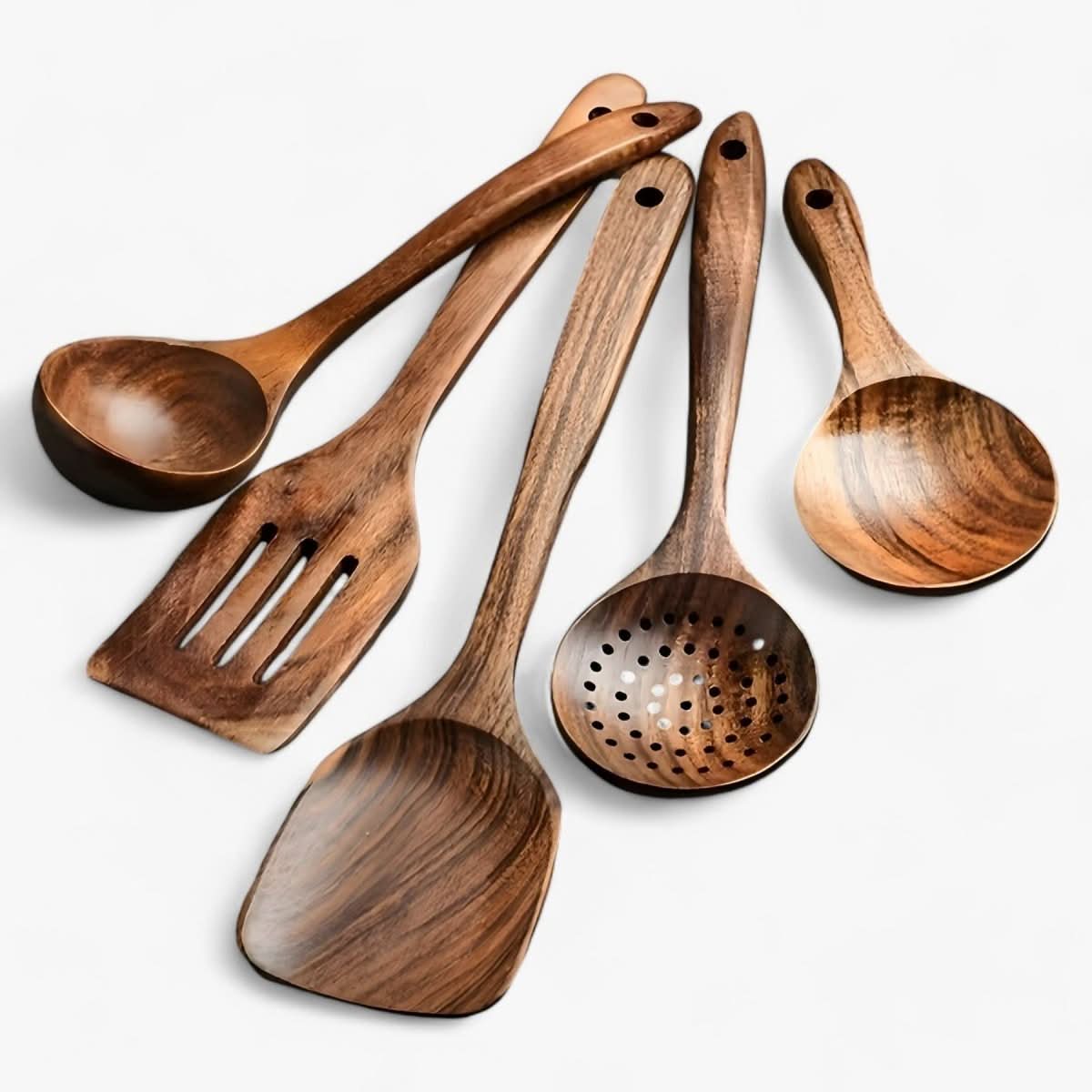 11-piece wooden kitchen utensil set for safe and scratch-free cooking - Fioriscas