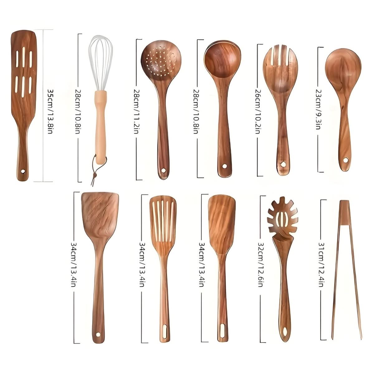 11-piece wooden kitchen utensil set for safe and scratch-free cooking - Fioriscas