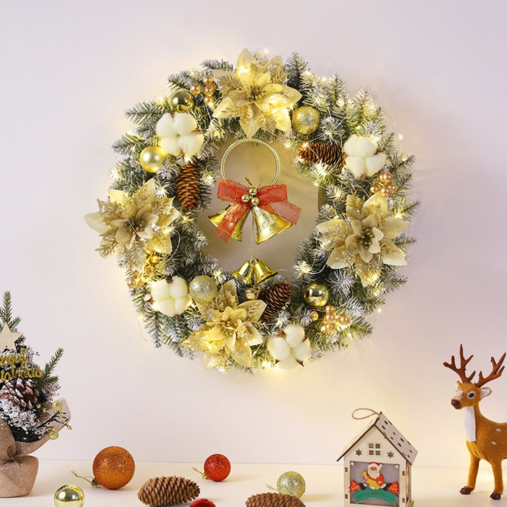 Klassisk LED-julkrans med klockor och gyllene glans - Fioriscas