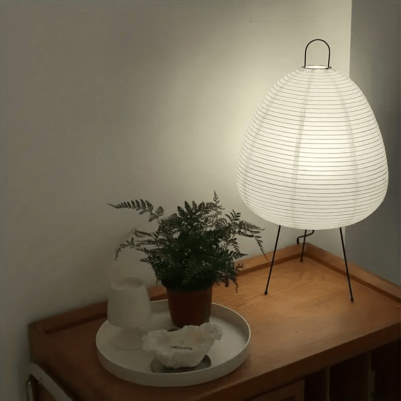 Kirei Wabi-Sabi Table Lamp, Handmade Rice Paper Shade, Iron Tripod