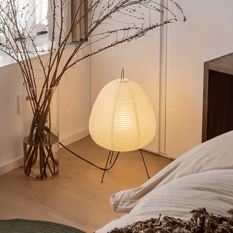Kirei Wabi-Sabi Table Lamp, Handmade Rice Paper Shade, Iron Tripod