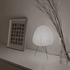 Kirei Wabi-Sabi Table Lamp, Handmade Rice Paper Shade, Iron Tripod