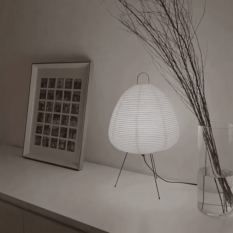 Kirei Wabi-Sabi Table Lamp, Handmade Rice Paper Shade, Iron Tripod