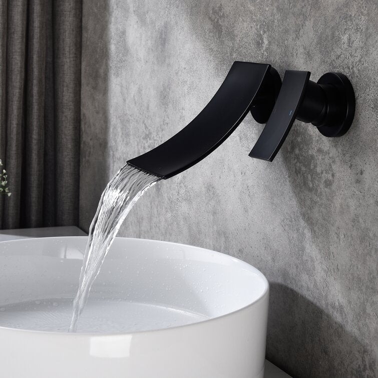 Wall-Mounted Waterfall Bathroom Faucet, Single-Lever Matte Black
