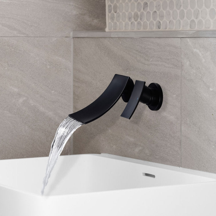 Wall-Mounted Waterfall Bathroom Faucet, Single-Lever Matte Black