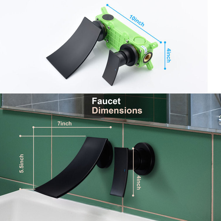 Wall-Mounted Waterfall Bathroom Faucet, Single-Lever Matte Black