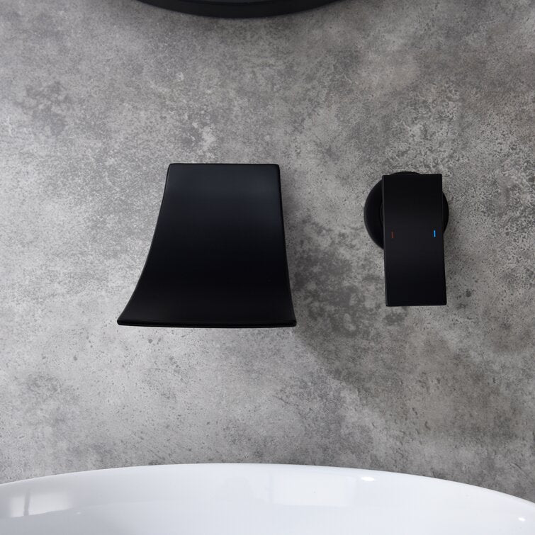 Wall-Mounted Waterfall Bathroom Faucet, Single-Lever Matte Black