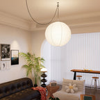 Mid Century Modern Hikari Paper Lantern Pendant Swag Light With Black Cord