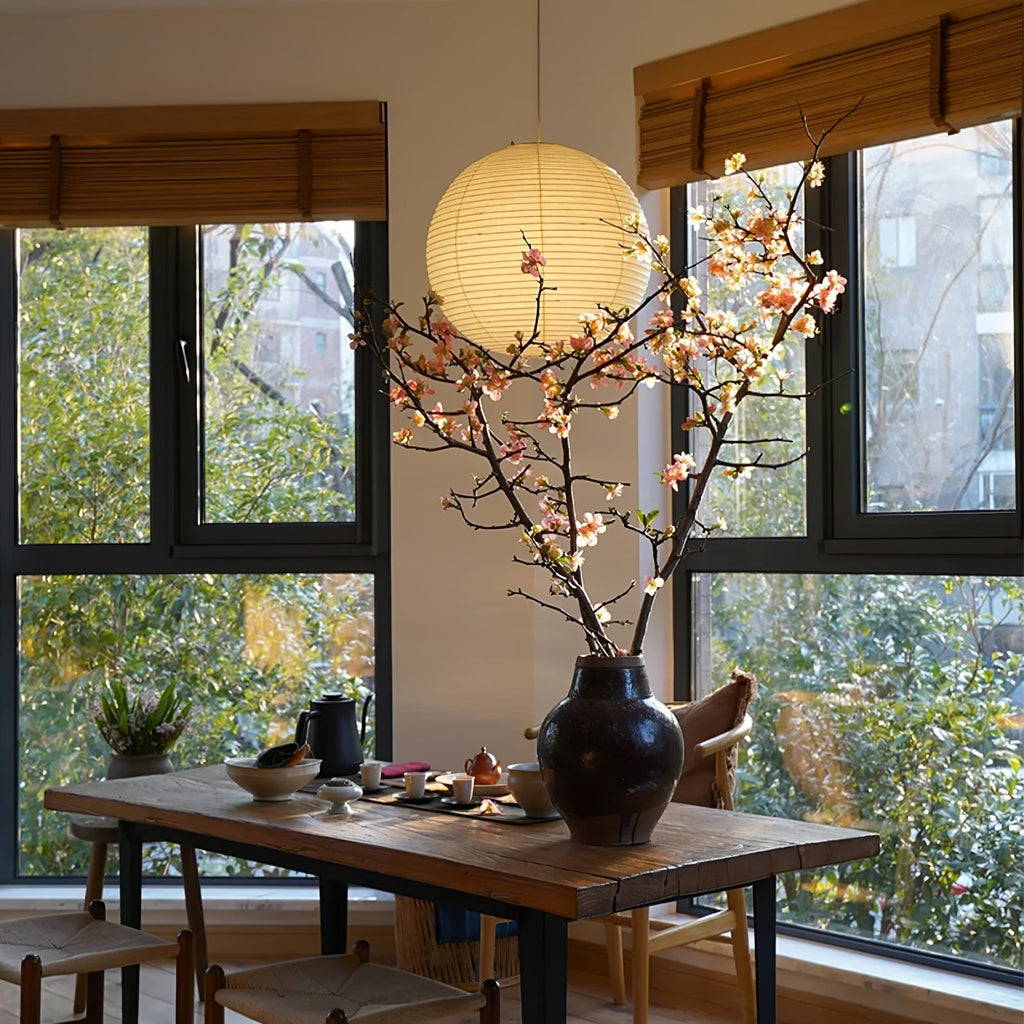 Mid Century Modern Hikari Paper Lantern Pendant Swag Light With Black Cord