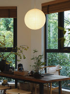 Mid Century Modern Hikari Paper Lantern Pendant Swag Light With Black Cord