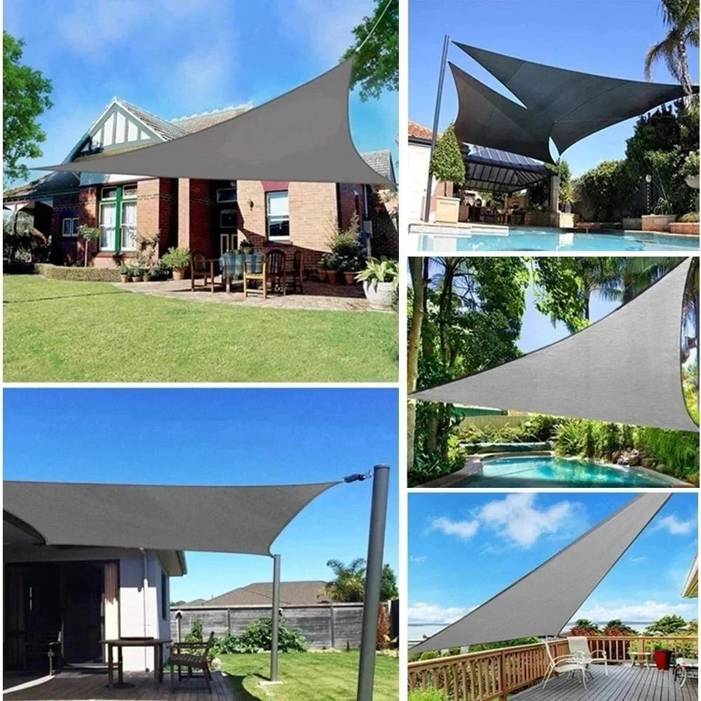 Triangle Sun Shade Sail Over Garden Area For Patio