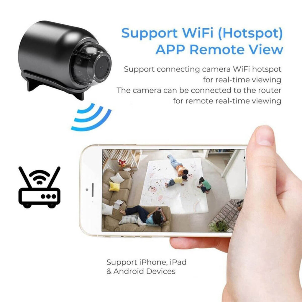 Mini caméra de sécurité Wi-Fi, 1080p étanche avec vision nocturne, angle de vue de 160°