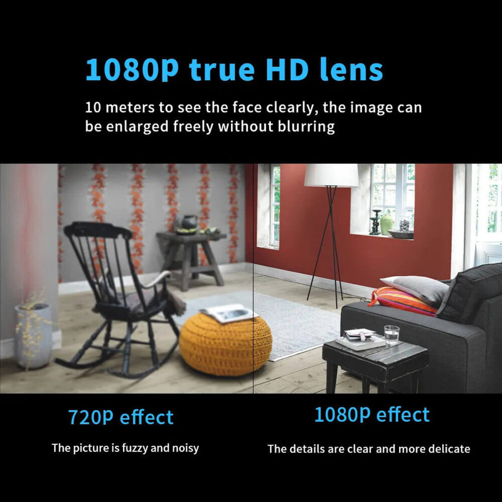 Mini caméra de sécurité Wi-Fi, 1080p étanche avec vision nocturne, angle de vue de 160°