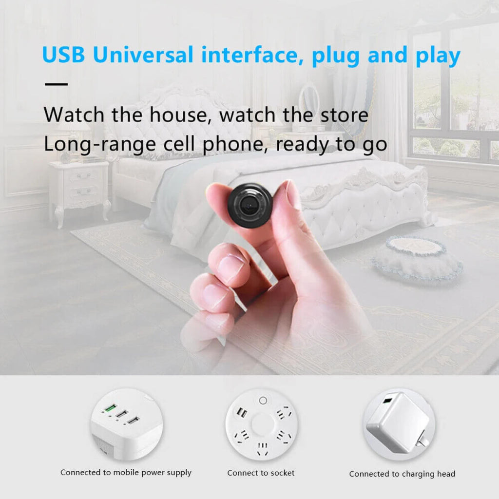 Mini caméra de sécurité Wi-Fi, 1080p étanche avec vision nocturne, angle de vue de 160°