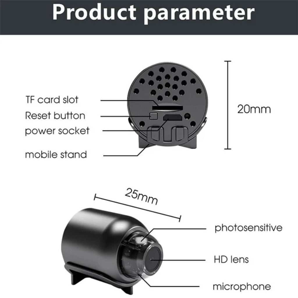 Mini caméra de sécurité Wi-Fi, 1080p étanche avec vision nocturne, angle de vue de 160°